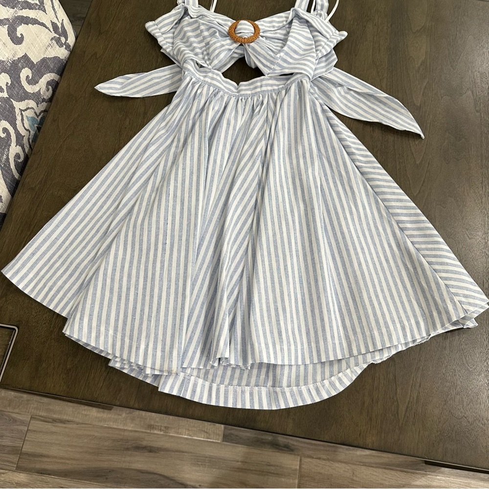 Aakaa Blue and White Striped Tie-BackDress - Picture 10 of 15